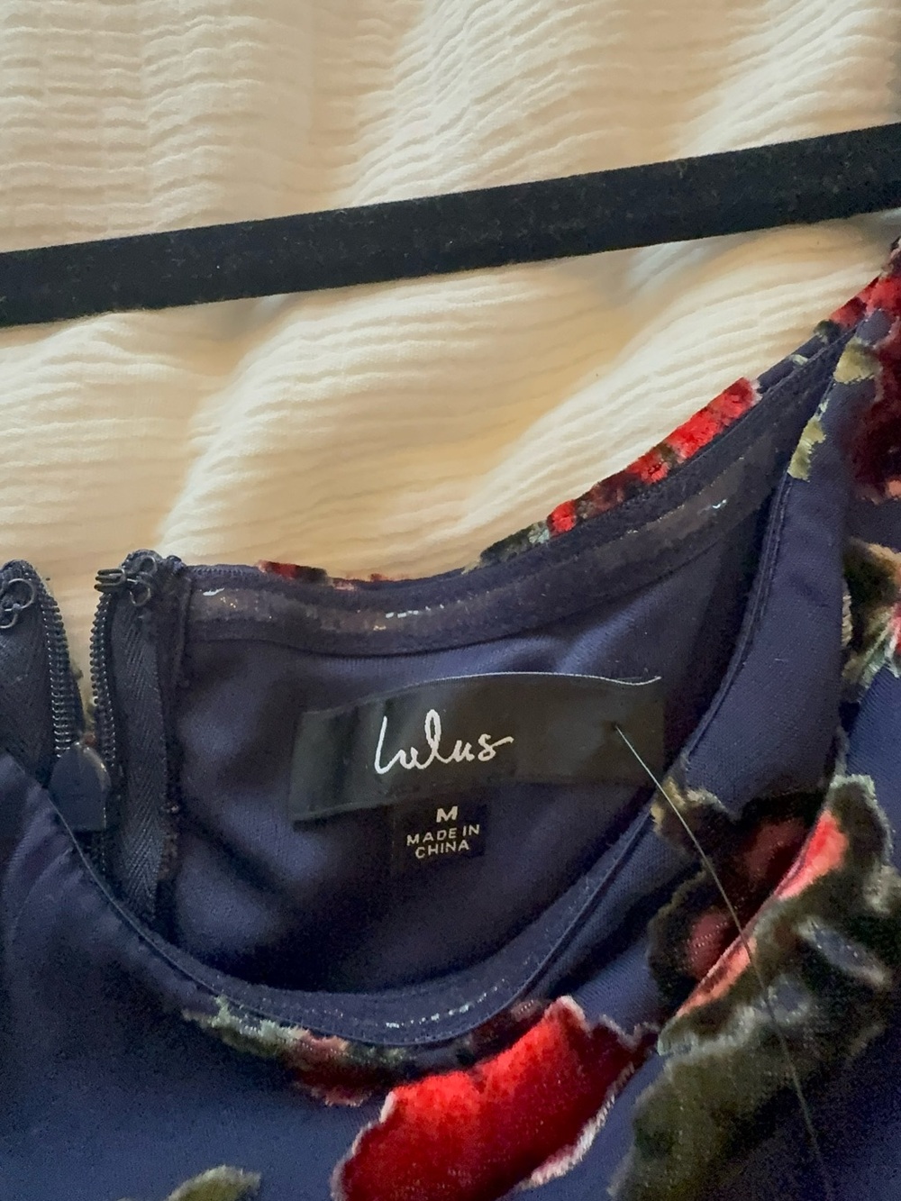 Lulu's Navy Velvet Floral Trim Slip Dress - Navy and Red
